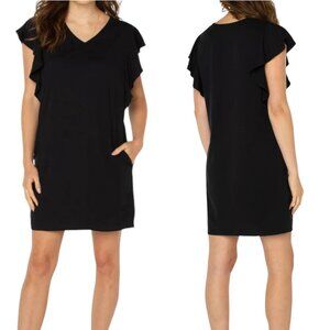 Liverpool Flutter Sleeve Sheath Dress - Black - S